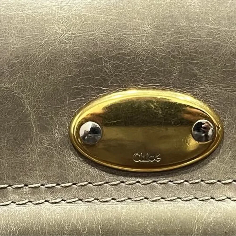 Chloé Long Wallet Taupe Grey Leather Bi-Fold Snap Closure Clutch AUTHENTIC